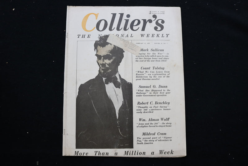 1919 FEBRUARY 15 COLLIER'S MAGAZINE - ABRAHAM LINCOLN COVER - E 10942