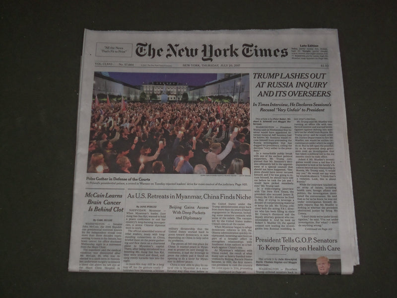 2017 JULY 20 NEW YORK TIMES - TRUMP LASHES OUT AT RUSSIA INQUIRY AND OVERSEERS