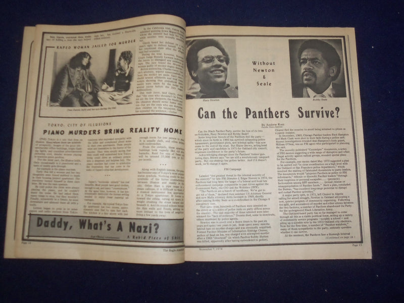 1974 NOVEMBER 7 BUGLE AMERICAN MAGAZINE - LOU REED IN CONCERT - J 9424