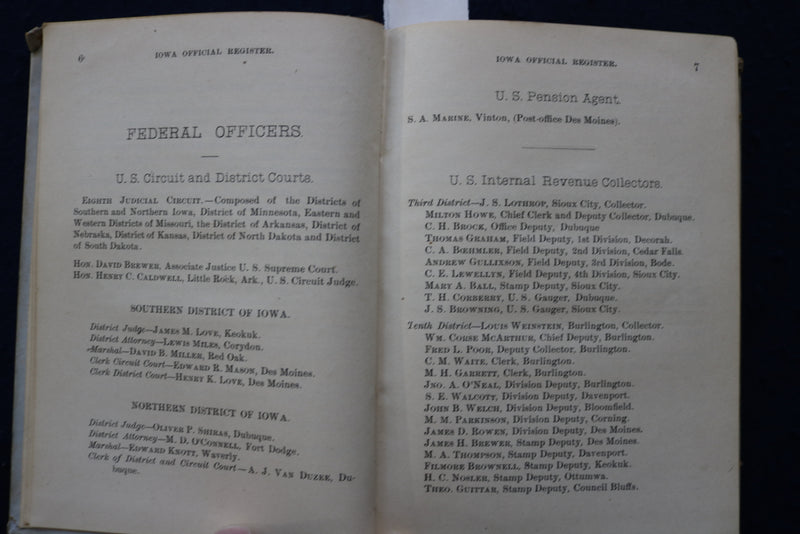 1891 IOWA OFFICIAL REGISTER - HARDCOVER BOOK - K 1765
