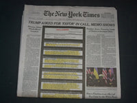 2019 SEPTEMBER 26 NEW YORK TIMES - TRUMP ASKED FOR FAVOR IN CALL, MEMO SHOWS