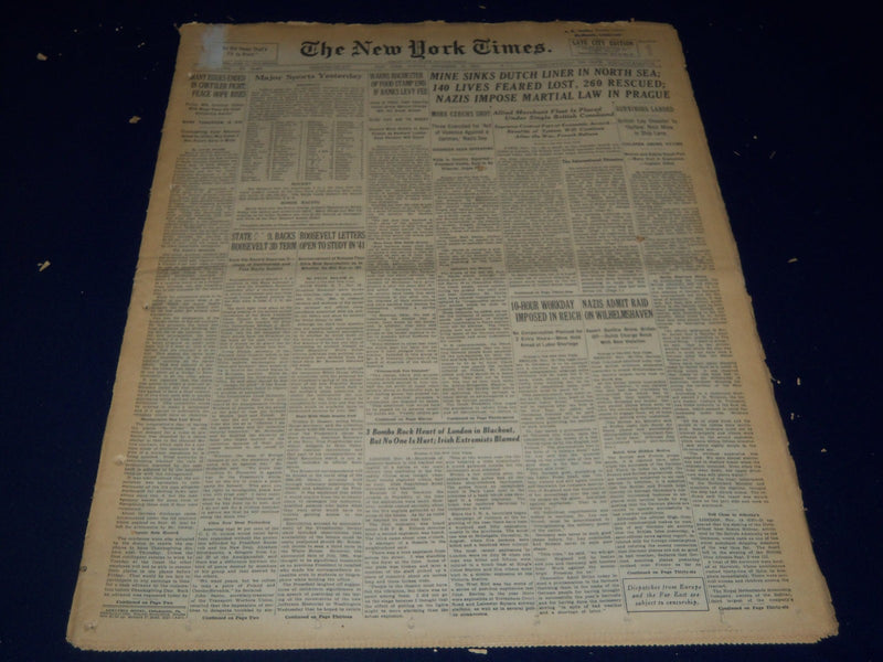 1939 NOV 19 NEW YORK TIMES - MINE SINKS DUTCH LINER-NAZIS IMPOSE LAW - NT 571