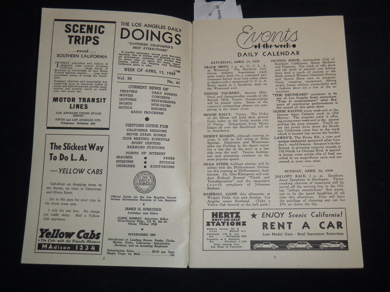 1939 APRIL 15 THE LOS ANGELES DAILY DOINGS PROGRAM - LAWRY'S PRIME RIB - J 8713