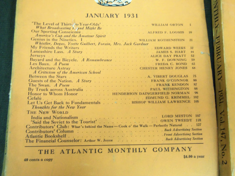1931 THE ATLANTIC MONTHLY MAGAZINE LOT 12 ISSUES - STORIES & ARTICLES - WR 450G