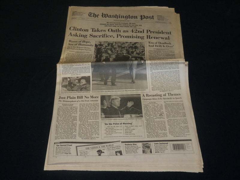 1993 JANUARY 21 WASHINGTON POST NEWSPAPER - CLINTON TAKES OATH - NP 4918