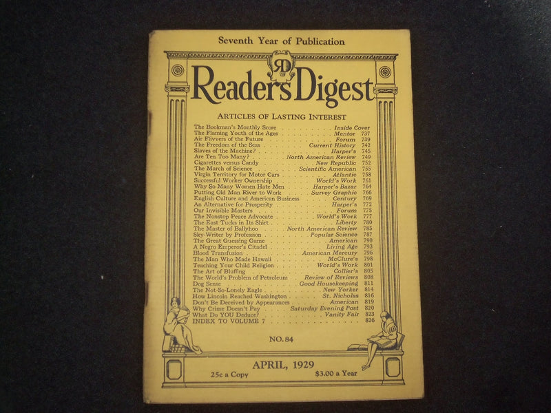 1929 APRIL THE READER'S DIGEST SOFTCOVER BOOK - NUMBER 84 - J 9928