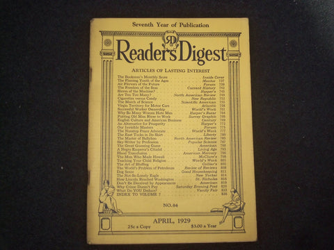 1929 APRIL THE READER'S DIGEST SOFTCOVER BOOK - NUMBER 84 - J 9928