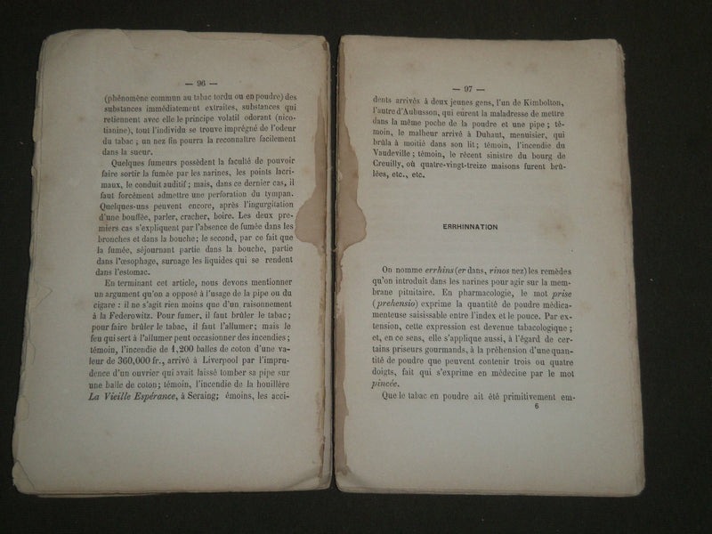 1864 DU TABAC SON INFLUENCE SUR L'HOMME BOOK BY DOCTEUR G. A. HENRIECK - J 4759