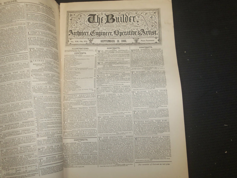 1861 SEPTEMBER THE BUILDER ARCHITECT MAGAZINE - 4 ISSUES ILLUSTRATIONS - ST 416N