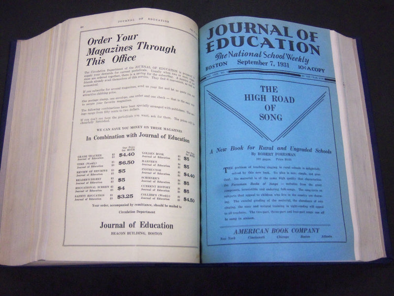 1931 JANUARY-DECEMBER JOURNAL OF EDUCATION BOUND VOLUME - COMPLETE YEAR - R 886