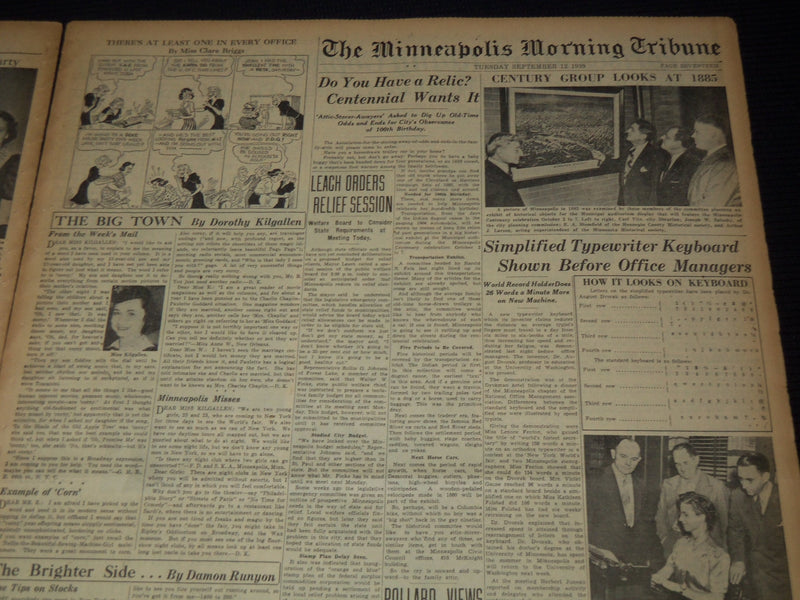 1939 SEPT 12 MINNEAPOLIS MORNING TRIBUNE NEWSPAPER - NEUTRALITY ACT - NT 9528
