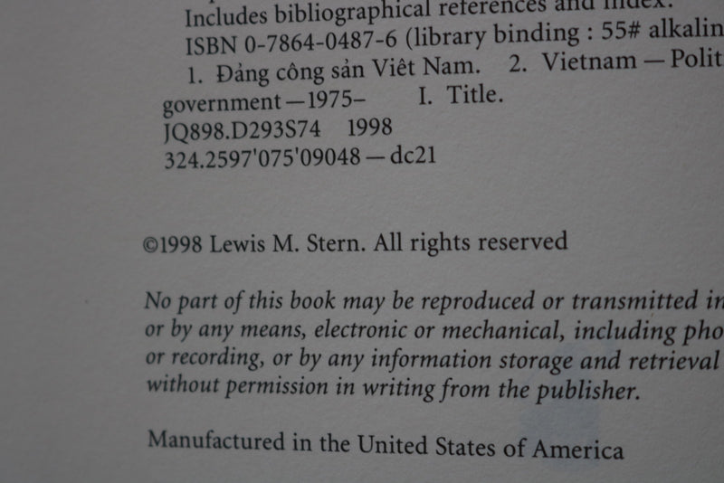 1998 THE VIETNAMESE COMMUNIST PARTY'S AGENDA FOR REFORM BY LEWIS STERN - KD 9780
