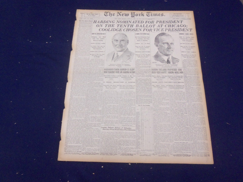 1920 JUNE 13 NEW YORK TIMES-HARDING NOMINATED FOR PRESIDENT, COOLIDGE VP-NT 9113