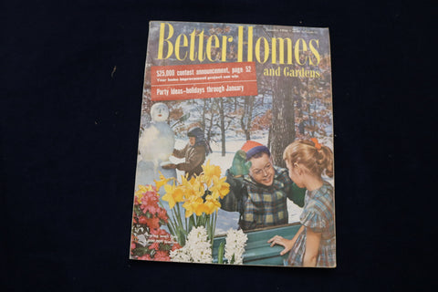 1956 JAN BETTER HOMES AND GARDENS MAGAZINE - BOY, GIRL & SNOWMAN COVER - E 11619