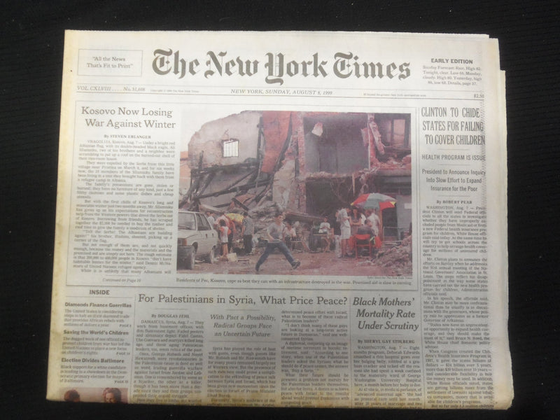 1999 AUG 8 NEW YORK TIMES NEWSPAPER-CLINTON CHIDE STATE FAILING CHILDREN-NP 7013
