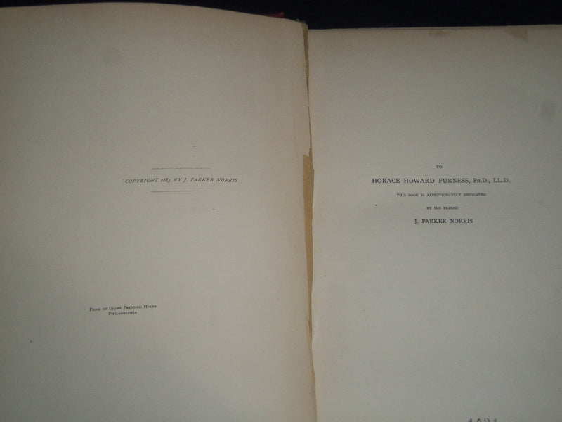 1885 THE PORTRAITS OF SHAKESPEARE VOLUME BY J. PARKER NORRIS - NICE PLATES- Z 70