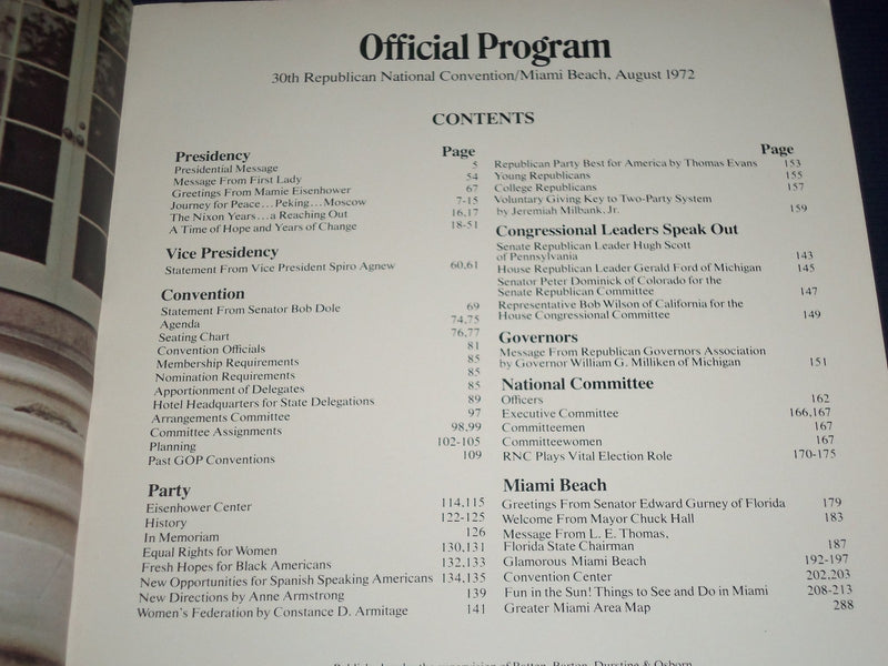 1972 REPUBLICAN NATIONAL CONVENTION PROGRAM - MIAMI BEACH - GREAT ADS - J 1477