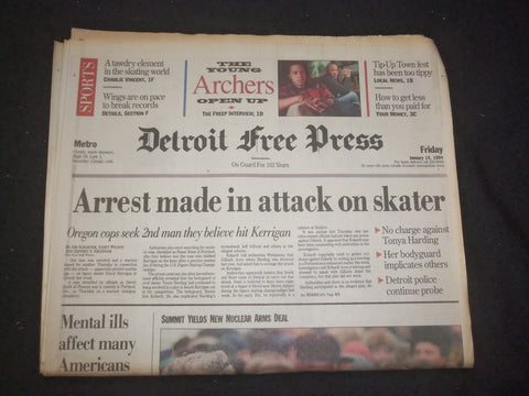 1994 JAN 14 DETROIT FREE PRESS NEWSPAPER - ARREST IN KERRIGAN ATTACK - NP 7699