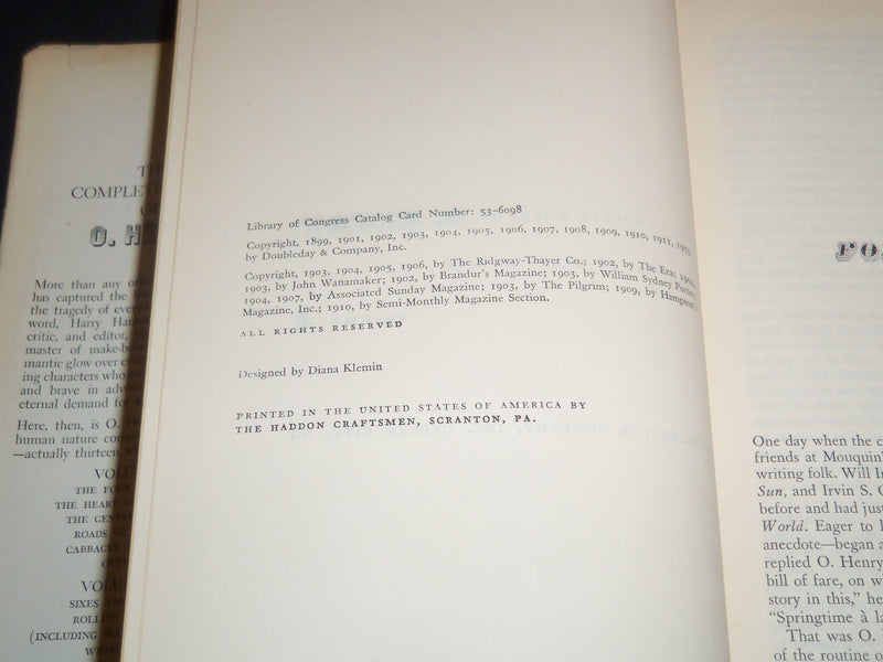 1953 THE COMPLETE WORKS OF O'HENRY BY HARRY HANSEN - VOLUME 1 & 2 - KD 5293M