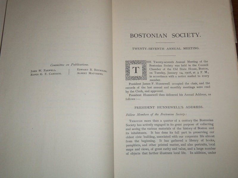 1908 JANUARY 14 BOSTONIAN SOCIETY PROCEEDINGS - ANNUAL MEETING - K 1177