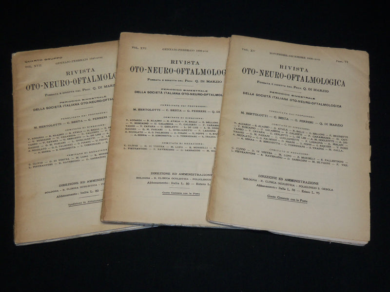 1938-1940 RIVISTA OTO NEURO OFTALMOLOGICA MAGAZINE LOT OF 3 - WR 572C