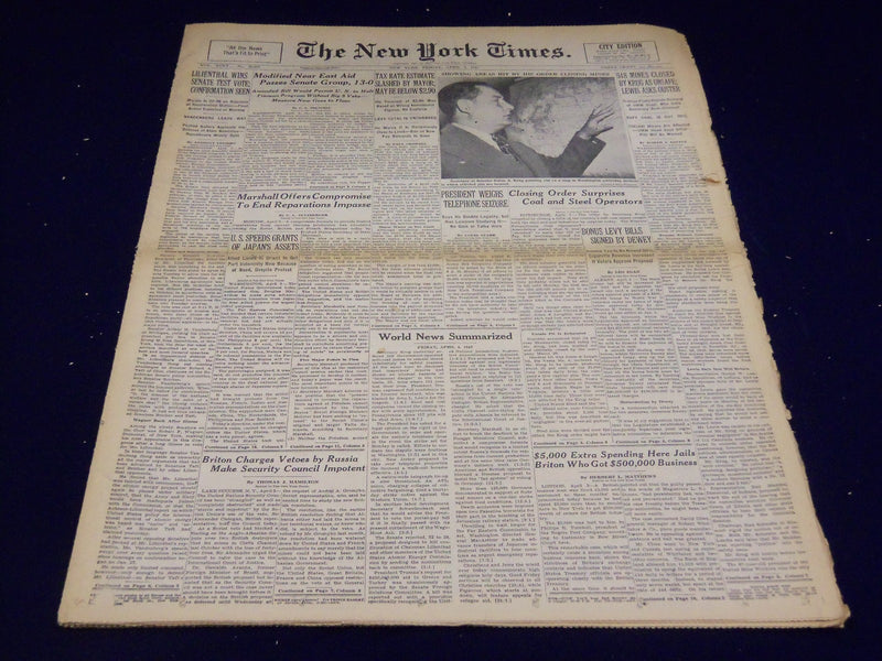 1947 APRIL 4 NEW YORK TIMES - 518 MINES CLOSED BY KRUG - NT 3276