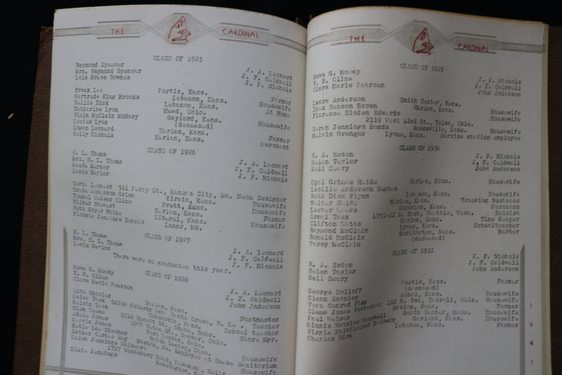 1941 THE CARDINAL HARLAN RURAL HIGH SCHOOL YEARBOOK - HARLAN, KANSAS - YB 3489
