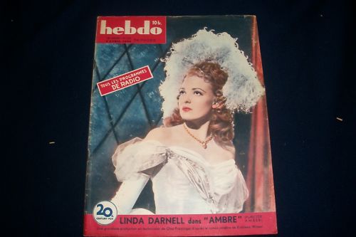 1948 APRIL 3 HEBDO FRENCH NEWSPAPER - LINDA DARNELL COVER - NICE ADS - NP 924