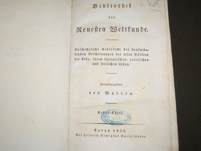 1830 BIBLIOTEK DER NEUESTEN WELTKUNDE BY MALTEN GERMAN VOLUME - KD 3678