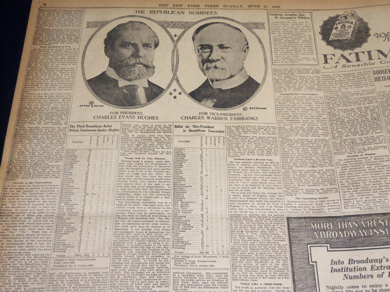 1916 JUNE 11 NEW YORK TIMES - HUGHES ACCEPTS REPUBLICAN NOMINATION - NT 8611