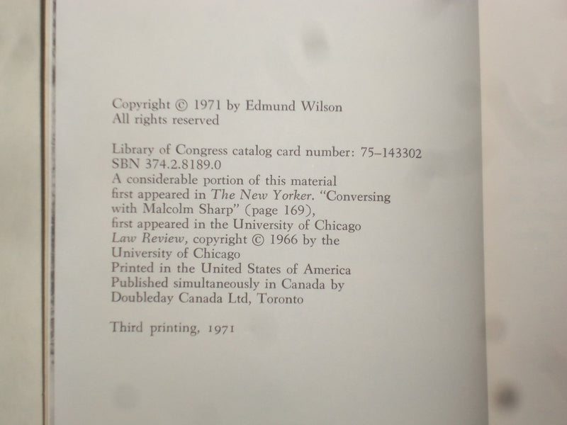 1971 UPSTATE NORTHERN NEW YORK HARDCOVER BOOK BY EDMUND WILSON - KD 8789