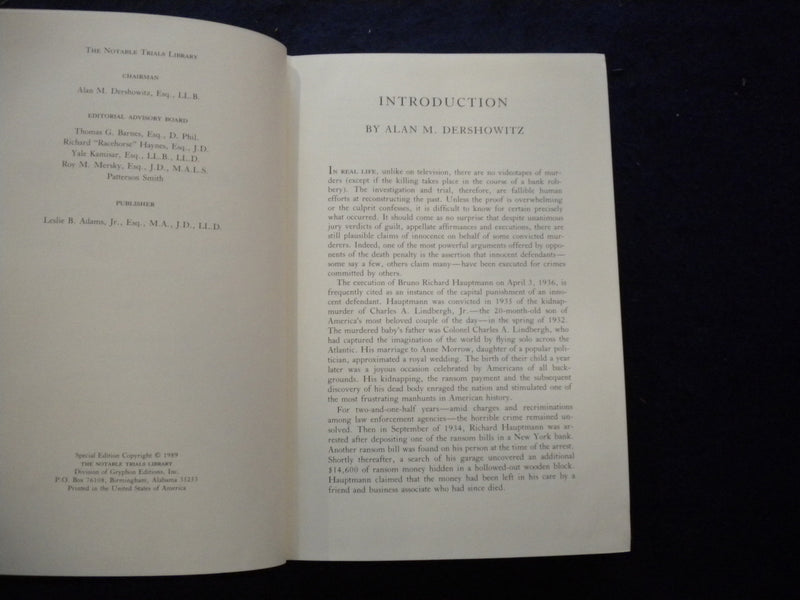 1989 THE TRIAL OF BRUNO RICHARD HAUPTMANN HARDCOVER BOOK-SPECIAL EDITION-KD 8045