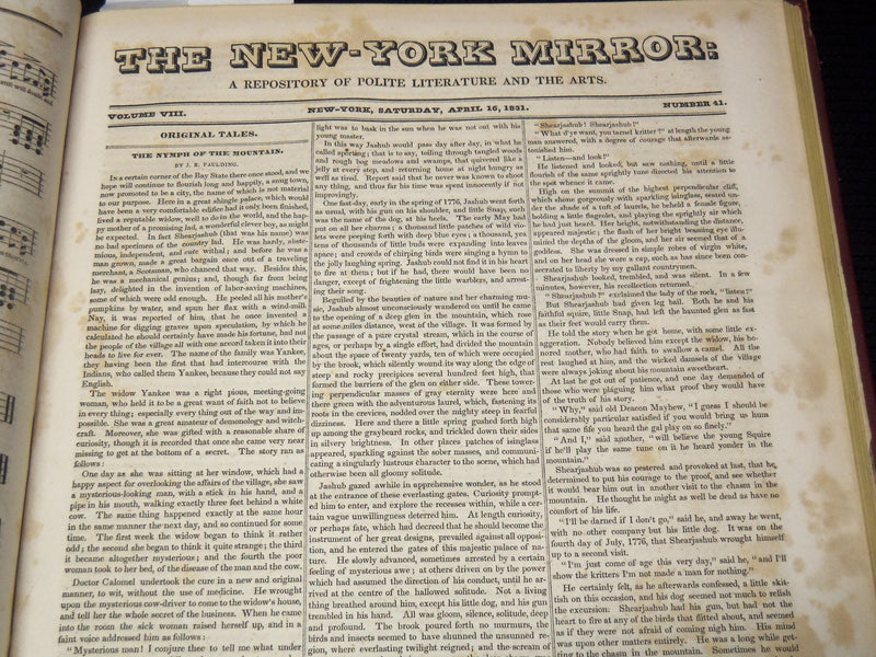 1830-1831 NEW YORK MIRROR AND LADIES GAZETTE BOUND VOLUME NO. 8 - KD 4675I