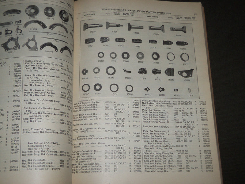 1936 CHASSIS PARTS LIST FOR SIX-CYLINDER MODELS BOOK - KD 4760