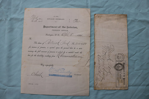 1884 DEPARTMENT OF THE INTERIOR LETTER AND ENVELOPE - K 2488