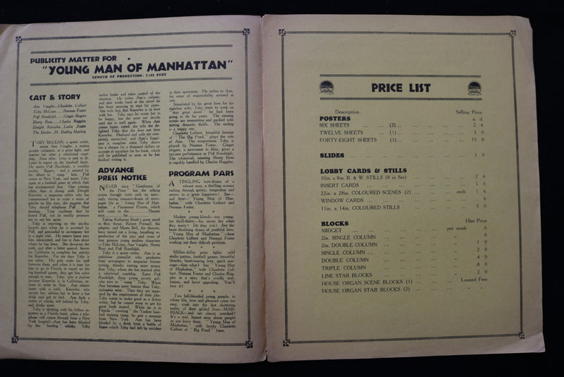 1930 YOUNG MAN OF MANHATTAN PROMOTIONAL PACKAGE - CLAUDETTE COBERT - K 2301