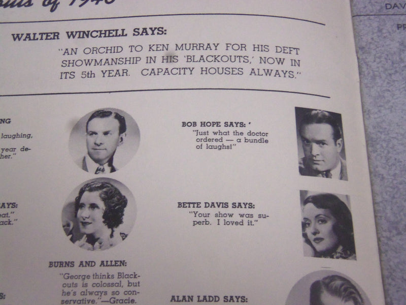 1946 KEN MURRAY'S BLACKOUTS PROGRAM - GREAT PHOTOS - BOB HOPE - J 2166