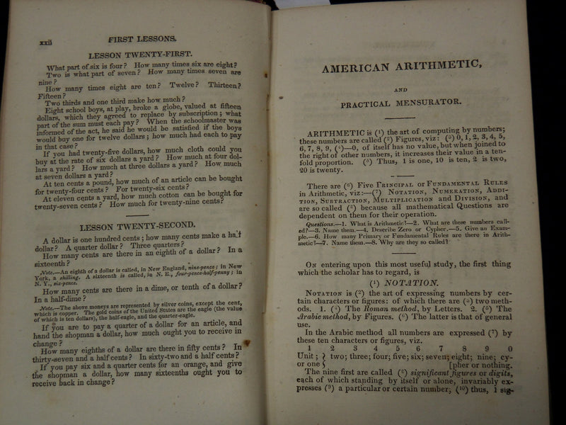1846 WELCH'S IMPROVED AMERICAN ARITHMETIC BOOK COMPILED BY OLIVER WELCH - K 2195