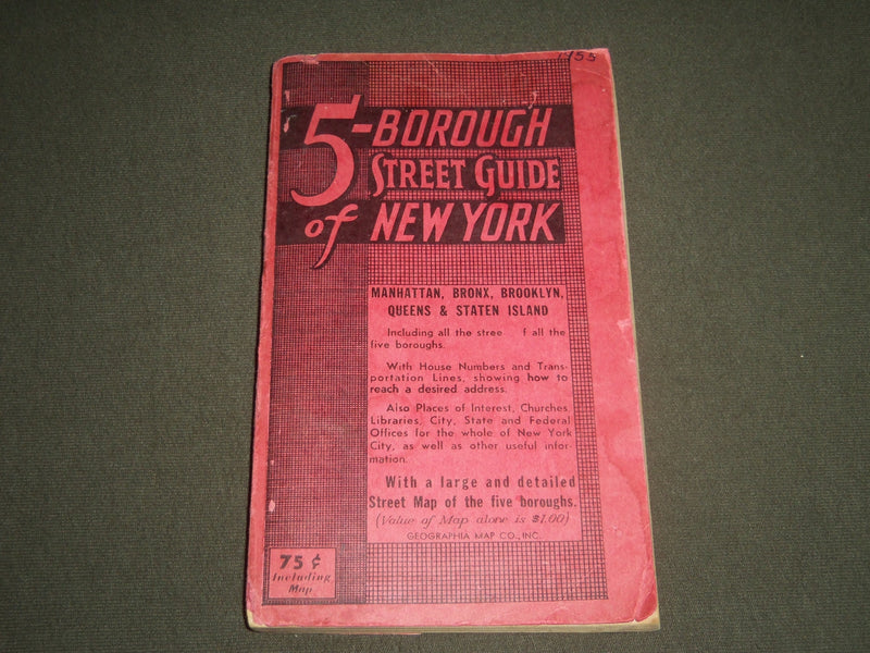 1955 5 BOROUGH STREET GUIDE OF NEW YORK - SOFTCOVER - J 2515