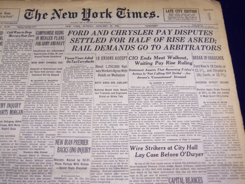 1946 JANUARY 27 NEW YORK TIMES - FORD & CHRYSLER PAY DISPUTES SETTLED - NT 854