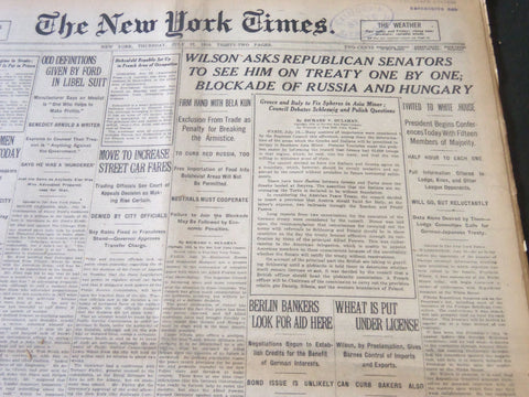 1919 JULY 17 NEW YORK TIMES WILSON SEES REPUBLICAN SENATORS ONE BY ONE - NT 6436
