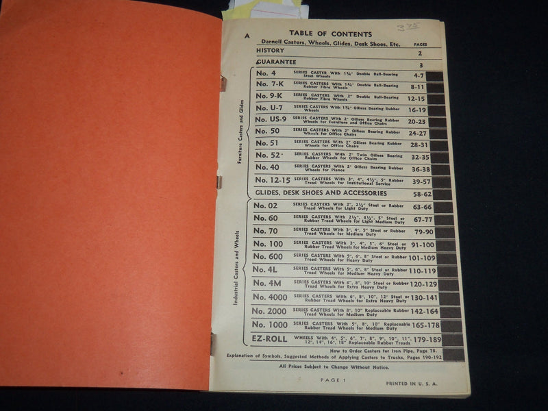 1930'S DARNELL CASTER & WHEEL MANUAL NUMBER 38 - DARNELL CORPORATION - J 8847