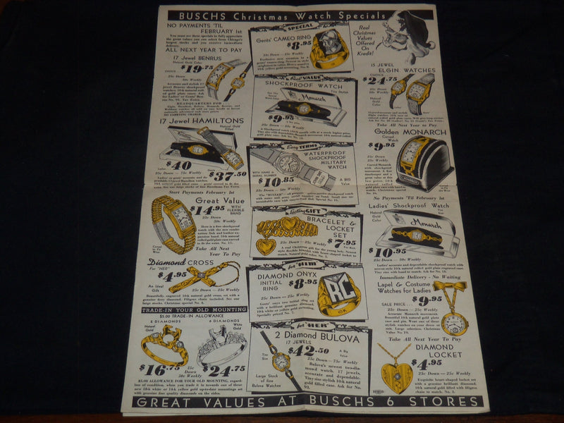 1940'S BUSCHS CHRISTMAS KLUB JEWELRY CIRCULAR - J 9211