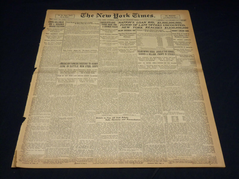1917 JUNE 16 NEW YORK TIMES - EMMA GOLDMAN AND A. BECKMAN BEHIND BARS - NT 7797