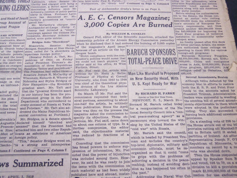 1950 APRIL 1 NEW YORK TIMES - AEC CENSURS MAGAZINE, 3,000 COPIES BURNED- NT 4641