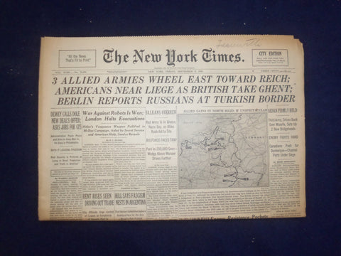 1944 SEP 8 NEW YORK TIMES - 3 ALLIED ARMIES WHEEL EAST TOWARD REICH - NP 6617