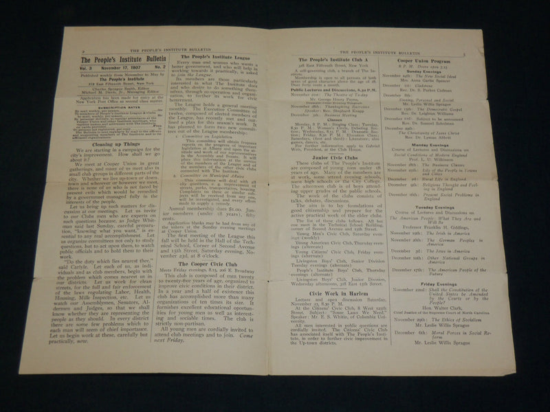 1907 NOVEMBER 17 THE PEOPLE'S INSTITUTE BULLETIN - VOLUME 3 NO. 2 - J 5971
