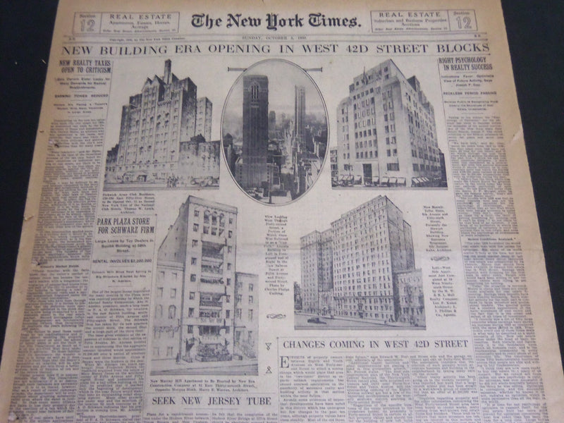 1930 OCTOBER 5 NEW YORK TIMES REAL ESTATE - NEW BUILDING ERA OPENING - NT 6998