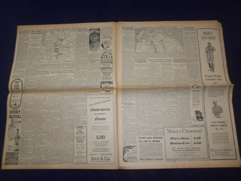 1944 JULY 10 NEW YORK TIMES-BRITISH CAPTURE CAEN, AMERICANS WIN LA HAYE- NP 6588