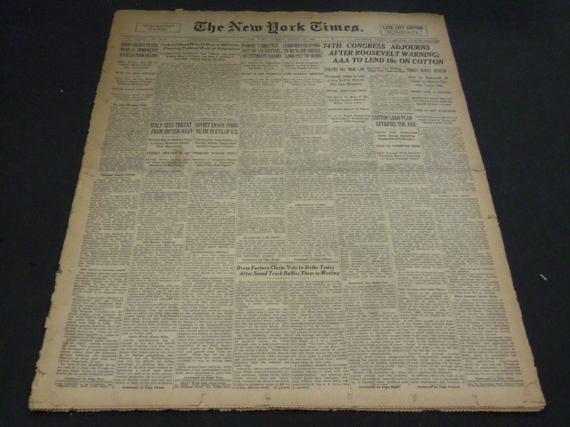 1935 AUGUST 27 NEW YORK TIMES - ADDIS ABABA FEARS WAR IS IMMIENT - NT 4911